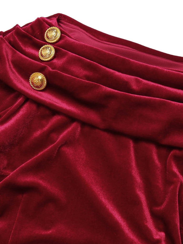 [Pre-Sale] Red 1960s Velvet Off-Shoulder Long Sleeved Dress