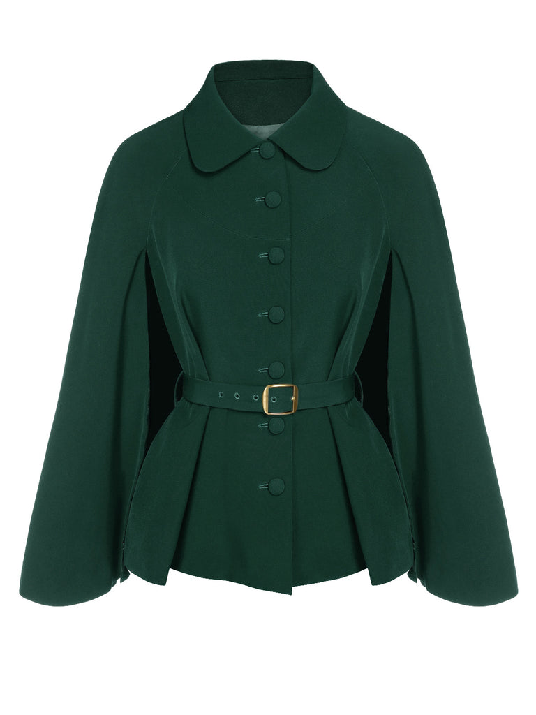 Green 1940s Lapel Cape Coat