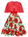 [Pre-Sale] 2PCS Red 1950s Christmas Poinsettia Dress & Cape