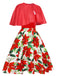 [Pre-Sale] 2PCS Red 1950s Christmas Poinsettia Dress & Cape