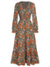 1940s V-Neck Floral Long-Sleeved Dress