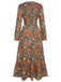 1940s V-Neck Floral Long-Sleeved Dress