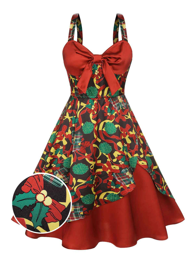 [Pre-Sale] Red 1950s Christmas Bow Decor Strap Dress