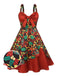 [Pre-Sale] Red 1950s Christmas Bow Decor Strap Dress