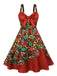 [Pre-Sale] Red 1950s Christmas Bow Decor Strap Dress