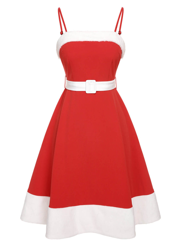 [Pre-Sale] 2PCS Red & White 1950s Christmas Strap Dress & Cape