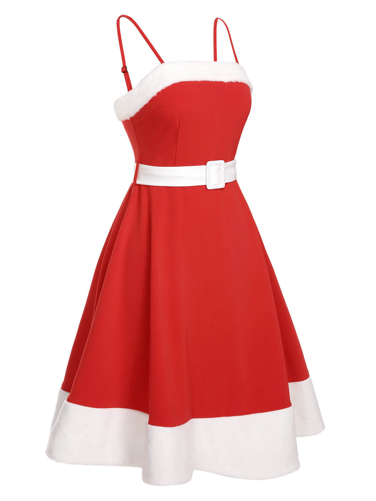 [Pre-Sale] Red & White 1950s Christmas Patchwork Strap Dress