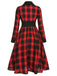 Black&Red 1950s Gingham Plaid Button Lapel Dress