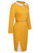 [Pre-Sale] 2PCS Yellow 1960s Solid Lace Belt Dress & Lapel Jacket