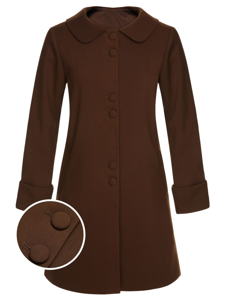 [Pre-Sale] Brown 1940s Solid Button Doll Collar Coat