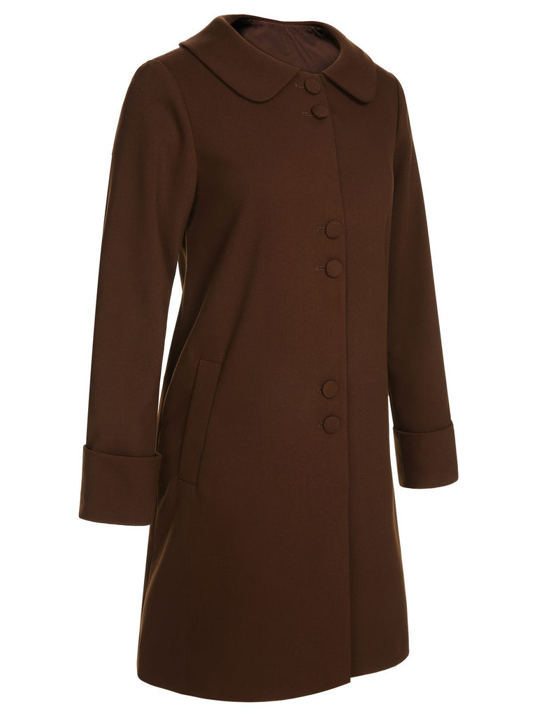 [Pre-Sale] Brown 1940s Solid Button Doll Collar Coat