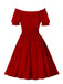 1950s Solid Smocked Waist Off-Shoulder Dress