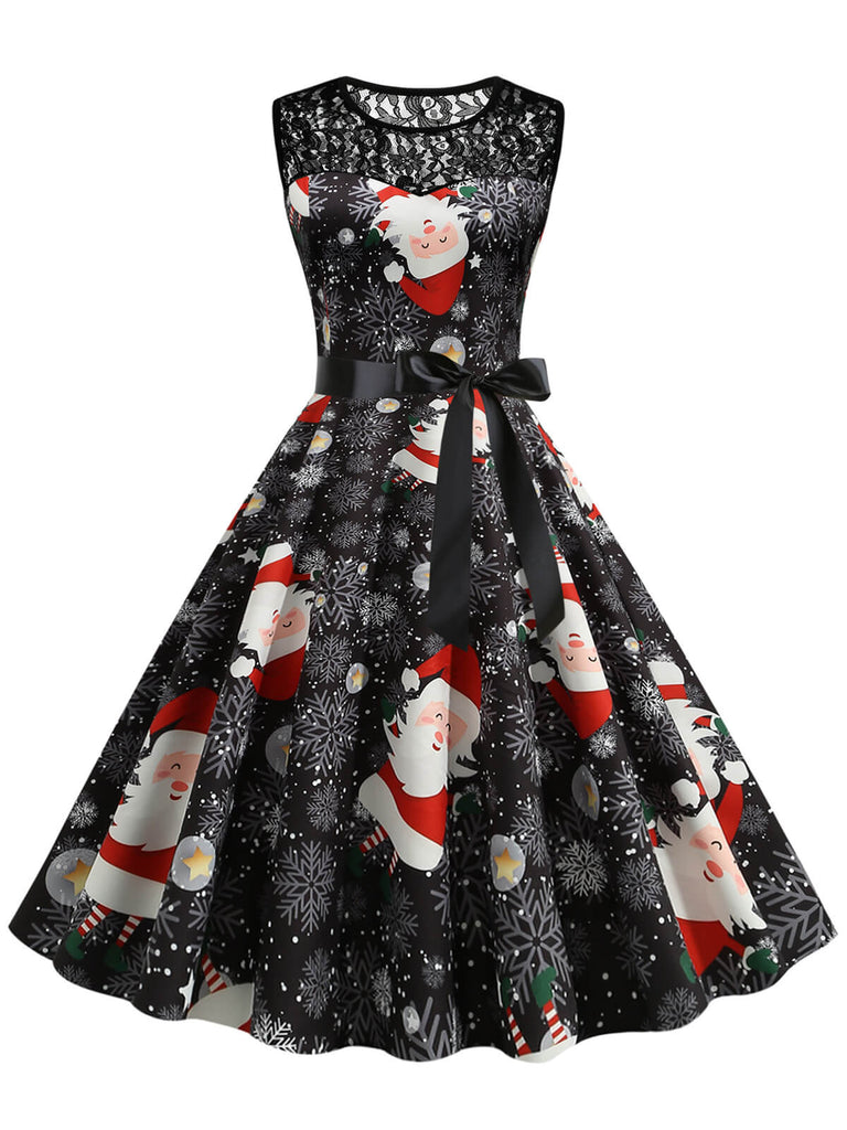 1950s Christmas Santa Claus Lace Patchwork Dress Retro Stage