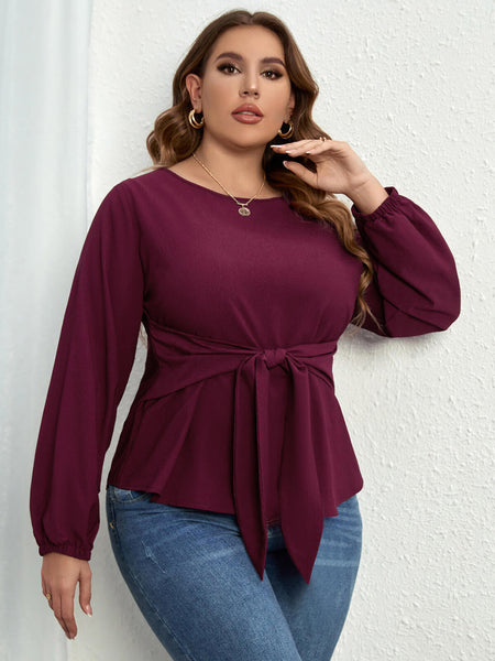 [Plus Size] Purple 1950s Elastic Cuffs Tie-Up Top | Retro Stage