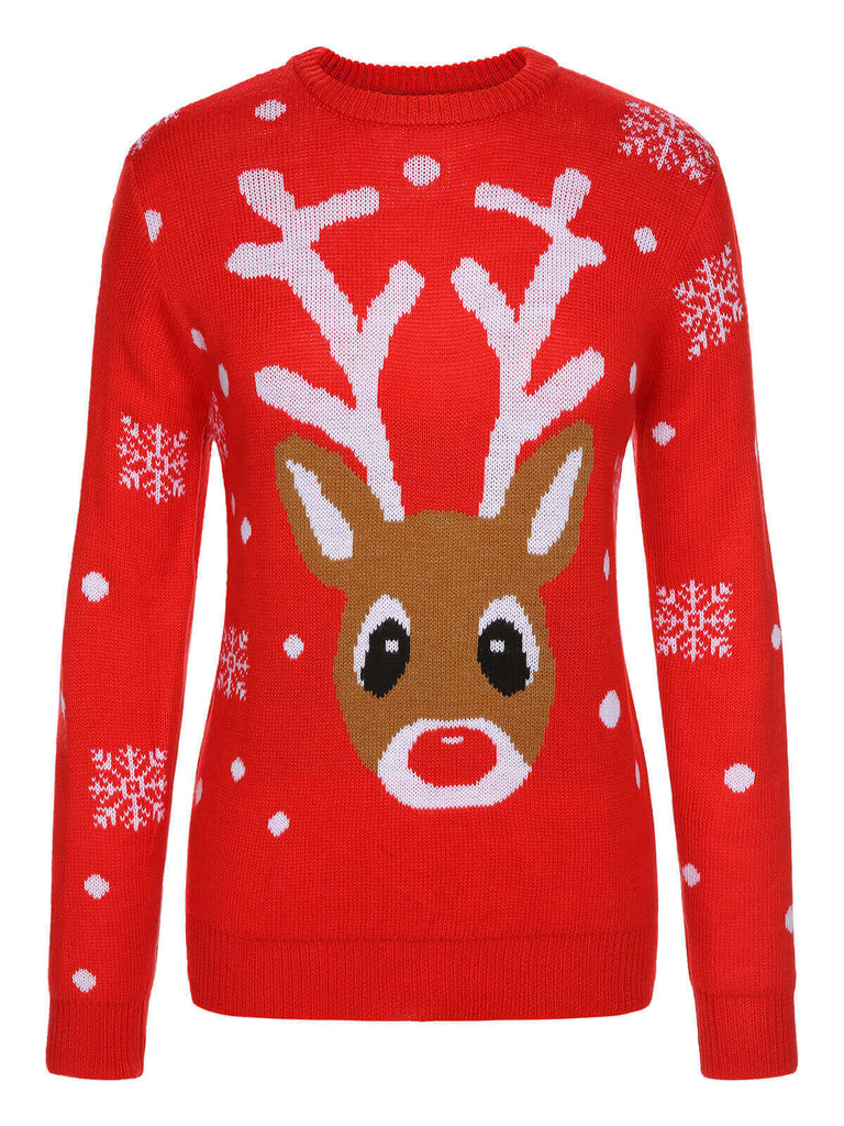 Red 1940s Christmas Reindeer Knit Sweater