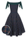 [Pre-Sale] Green 1950s Scottish Plaid Off-Shoulder Bow Dress