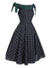 [Pre-Sale] Green 1950s Scottish Plaid Off-Shoulder Bow Dress