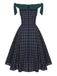 [Pre-Sale] Green 1950s Scottish Plaid Off-Shoulder Bow Dress