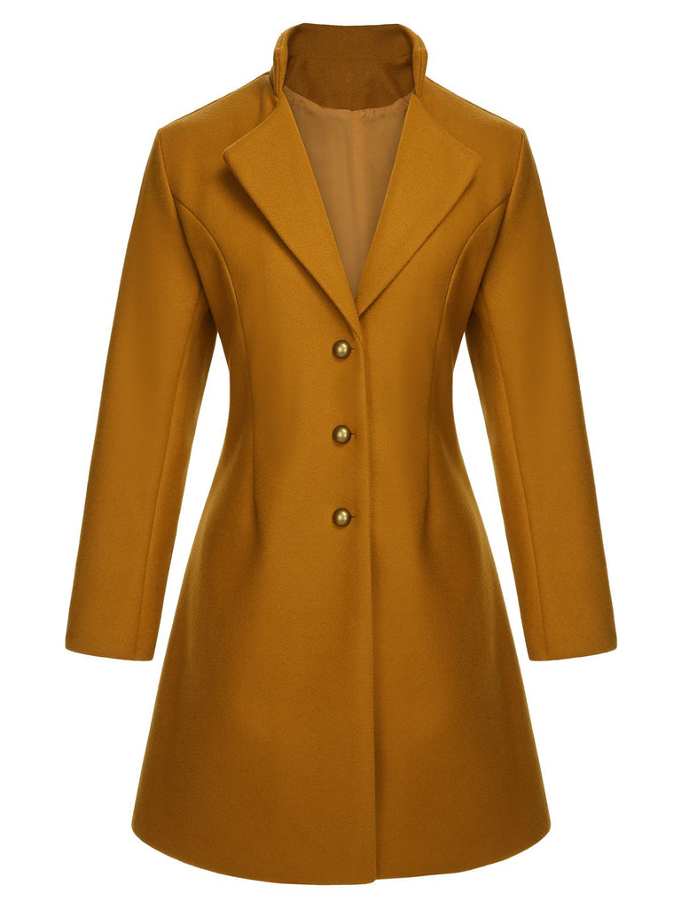 Midium Yellow 1940s Lapel Solid Wool Coat | Retro Stage