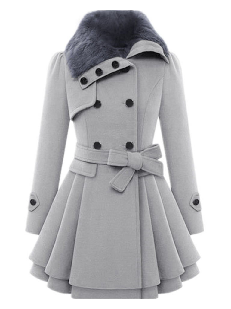 1950s Fur Collar Waisted Winter Coat