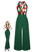 Green 1930s Christmas Plaid Lace Patchwork Jumpsuit