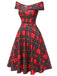 [Pre-Sale] Red 1950s Christmas Plaid Off-Shoulder Dress