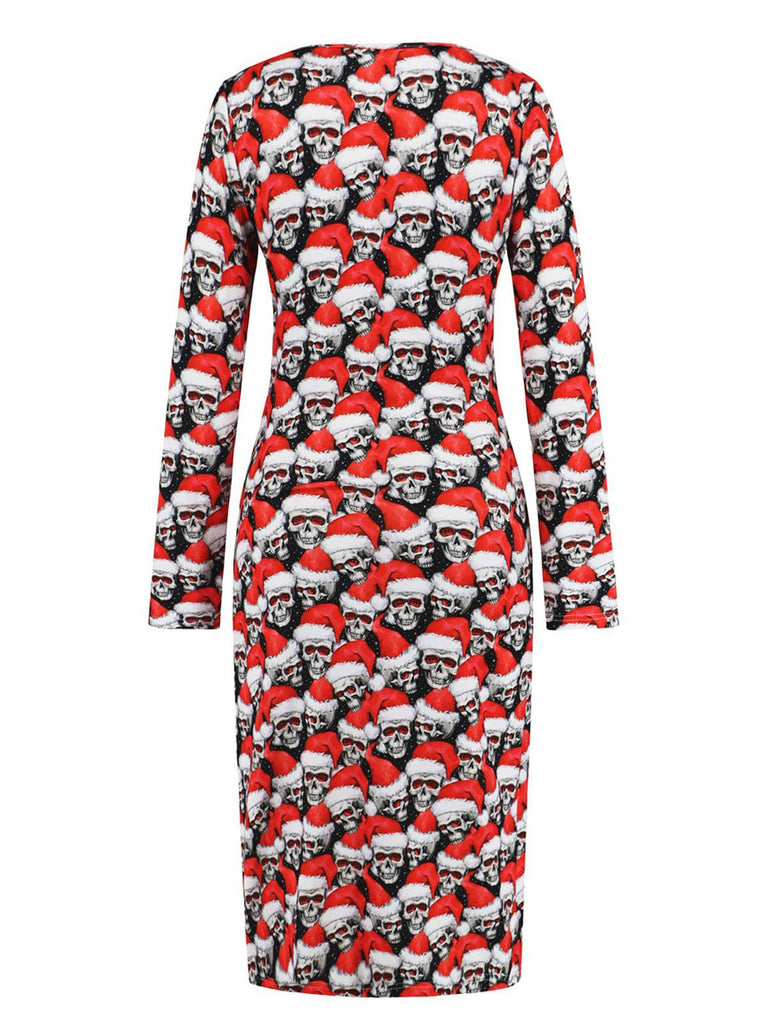 1960s Christmas Print V-Neck Wrap Dress