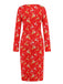 1960s Christmas Print V-Neck Wrap Dress