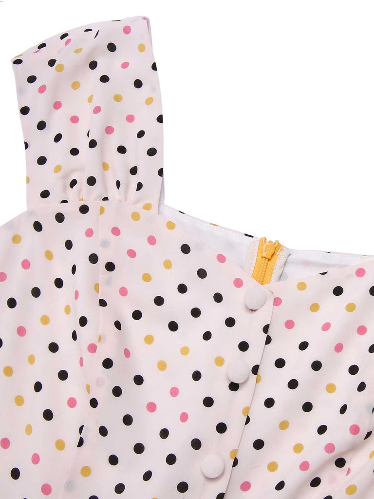 Yellow 1950s Polka Dots Button Dress