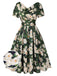 Green 1950s Cowl Neck Painting Flower Dress