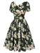 Green 1950s Cowl Neck Painting Flower Dress