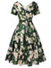 Green 1950s Cowl Neck Painting Flower Dress