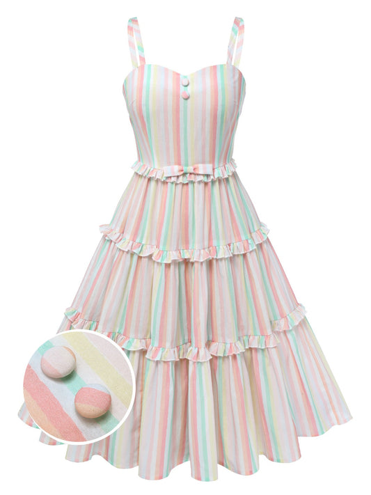 Multicolor 1950s Spaghetti Strap Striped Dress