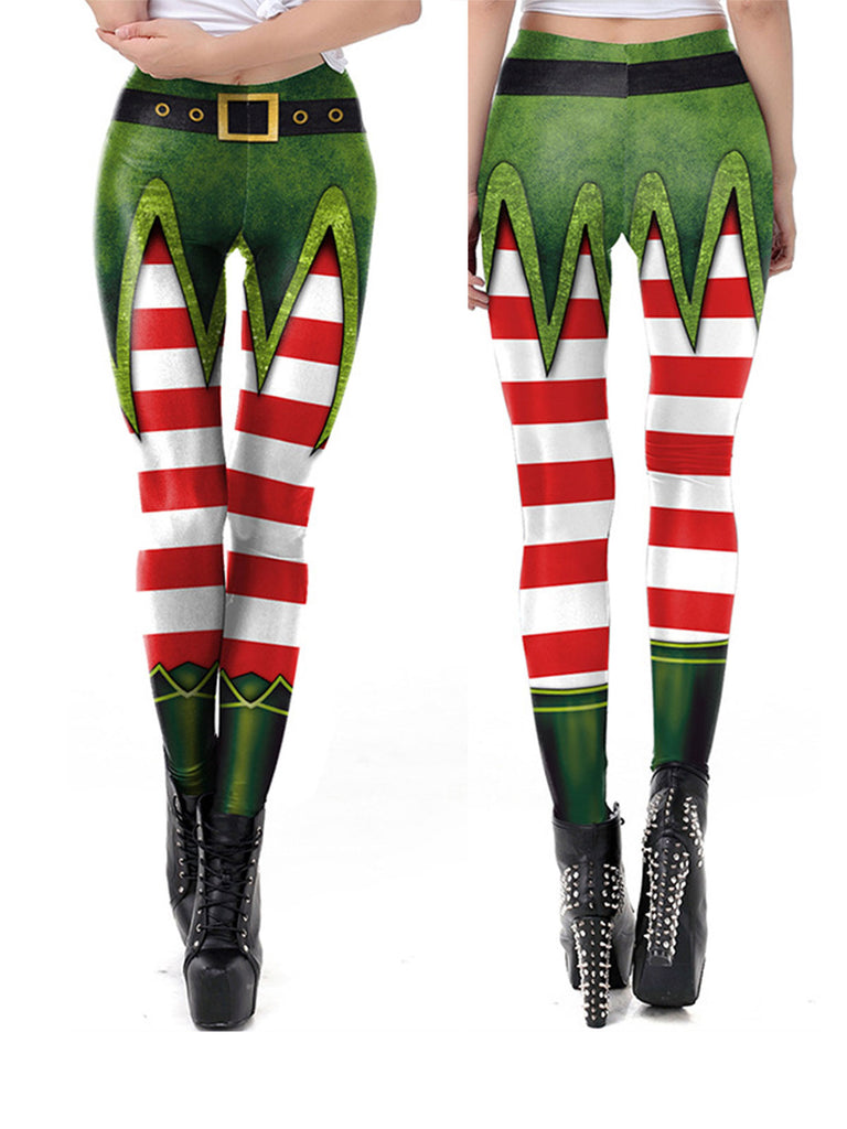 1960s Christmas Printed Elastic Leggings