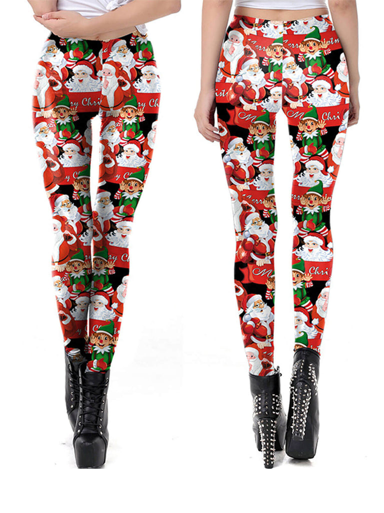 1960s Christmas Printed Elastic Leggings