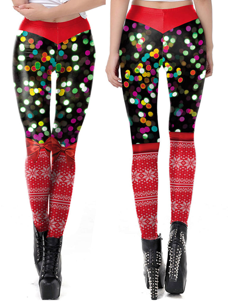 1960s Christmas Printed Elastic Leggings