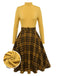 Yellow 1950s Plaid Turtleneck Belted Dress