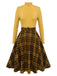 Yellow 1950s Plaid Turtleneck Belted Dress