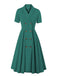 [Plus Size] 1950s Solid Lapel Button Swing Dress