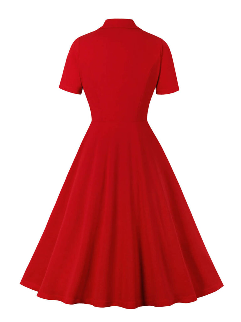 [Plus Size] 1950s Solid Lapel Button Swing Dress