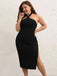 [Plus Size] Black 1960s Cross Halter Dress