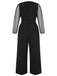 [Plus Size] Black 1930s Mesh Lantern Sleeve Belted Jumpsuit