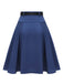 Dark Blue 1950s Solid High-Waist Pleated Skirt