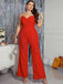 [Plus Size] Red 1930s Spaghetti Strap Solid Jumpsuit