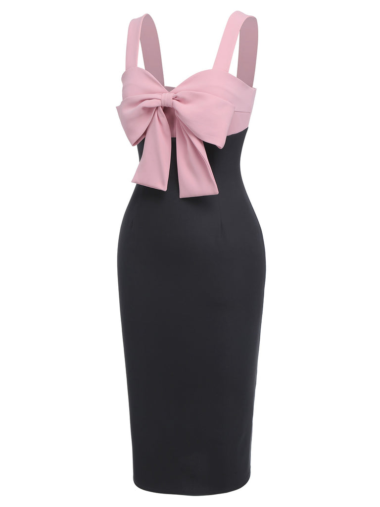 [Pre-Sale] Dark Gray 1960s Solid Wide Strap Bow Dress