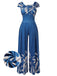 Blue 1960s High-Waist Plant Print Jumpsuit