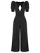 1930s Solid Deep V Puff Sleeves Jumpsuit