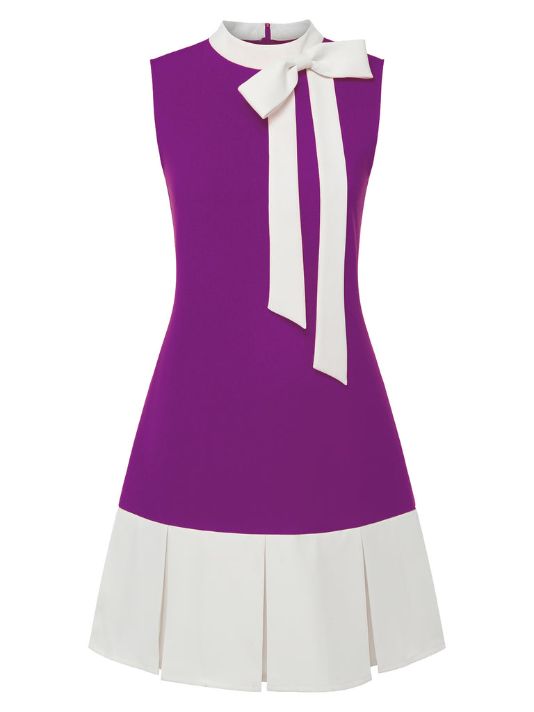 [Pre-Sale] Purple 1960s Crew Bowknot Sleeveless Dress