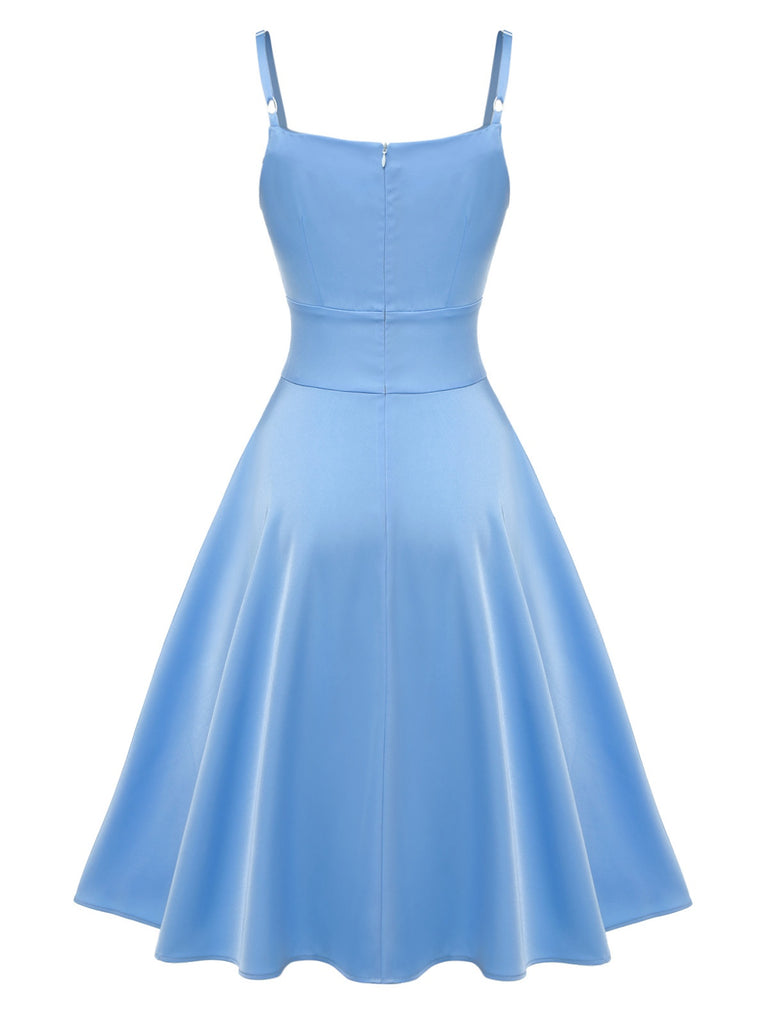 Blue 1950s Spaghetti Straps Patchwork Dress