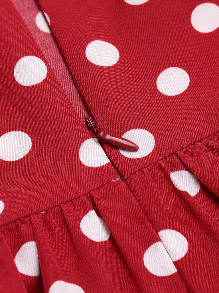 [Plus Size] Red 1950s Polka Dot Halter Dress